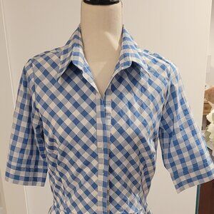 Samantha Sung Casual Midi Blue and White Check Dress with Sash Size 6